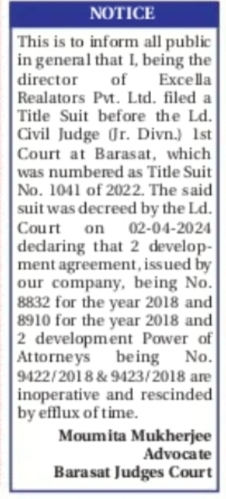Court Decree Notice – Excella Realtors Pvt. Ltd.