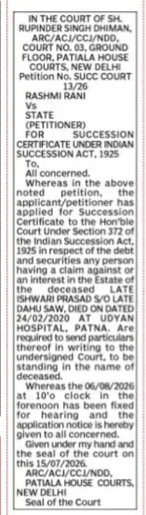 Court Notice – Succession Certificate Petition