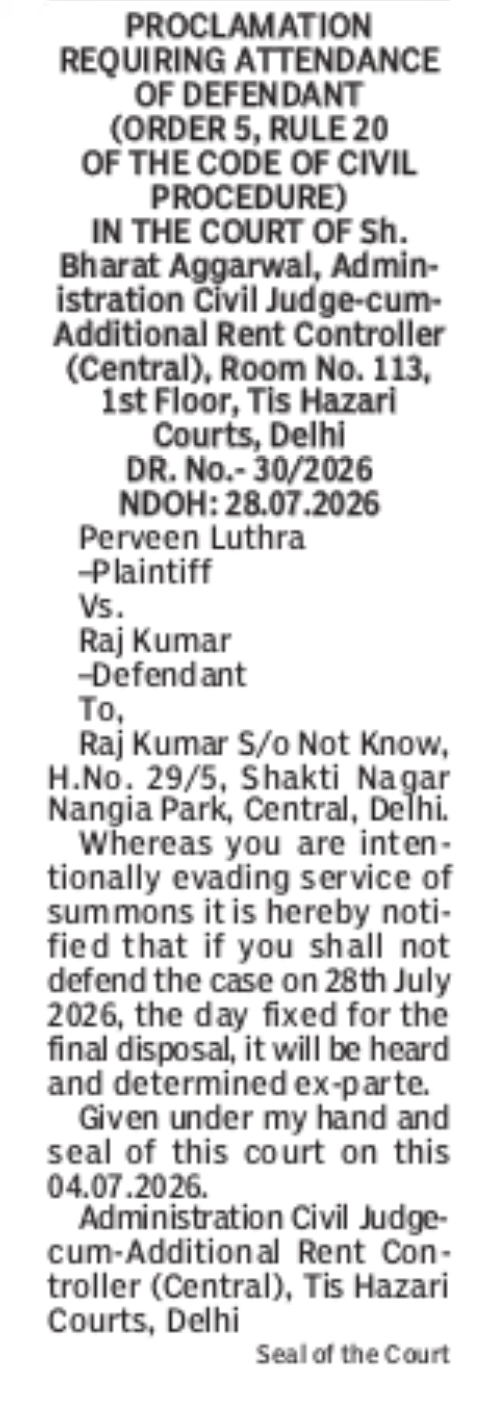 Court Proclamation Notice Requiring Attendance of Defendant – Raj Kumar