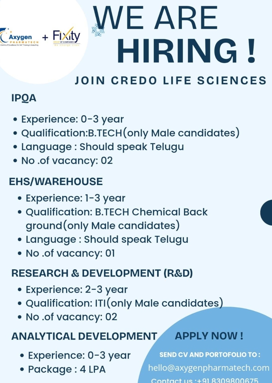 Credo Life Sciences – Multiple Openings