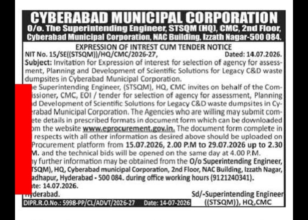 Cyberabad Municipal Corporation – EOI for Scientific Management of Legacy C&D Waste Dumpsites