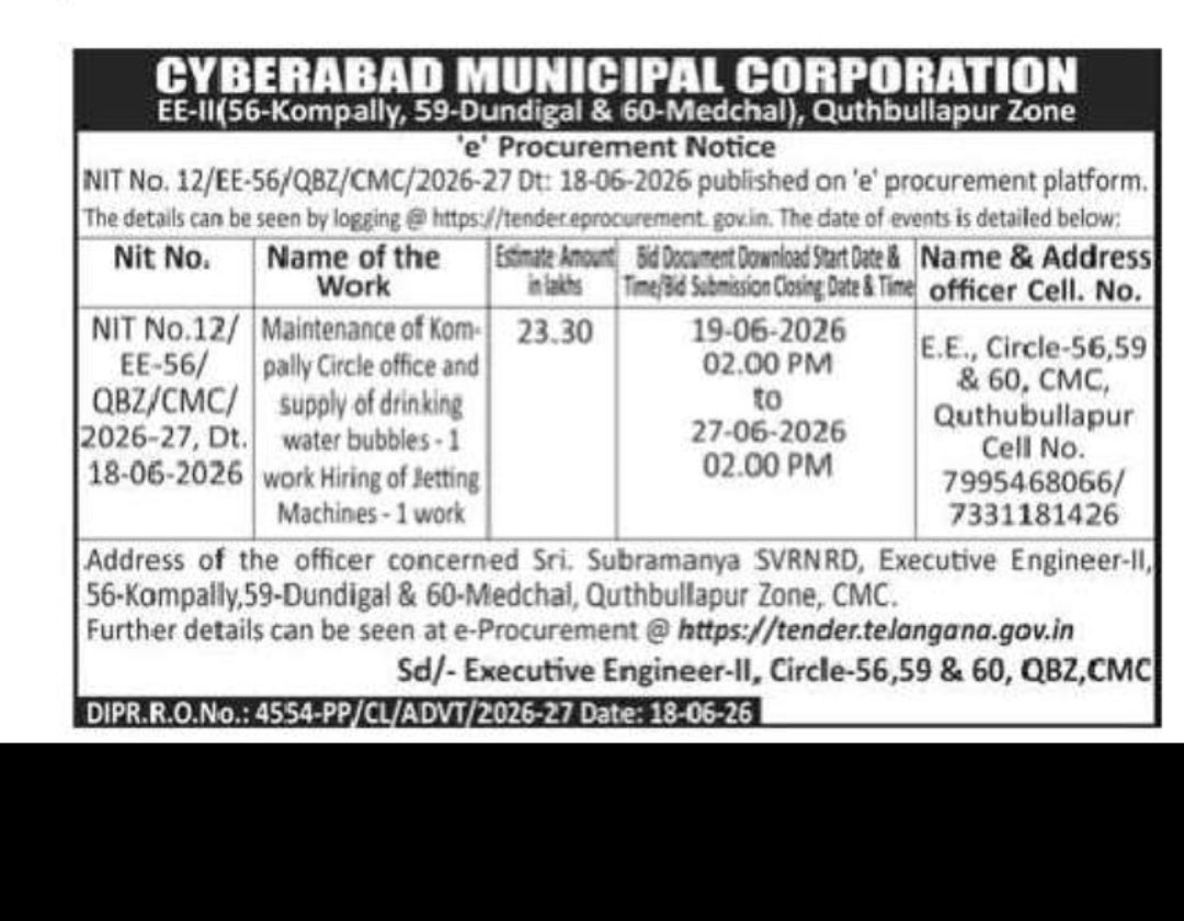 Cyberabad Municipal Corporation – Quthbullapur Zone (Circle 56, 59 & 60)