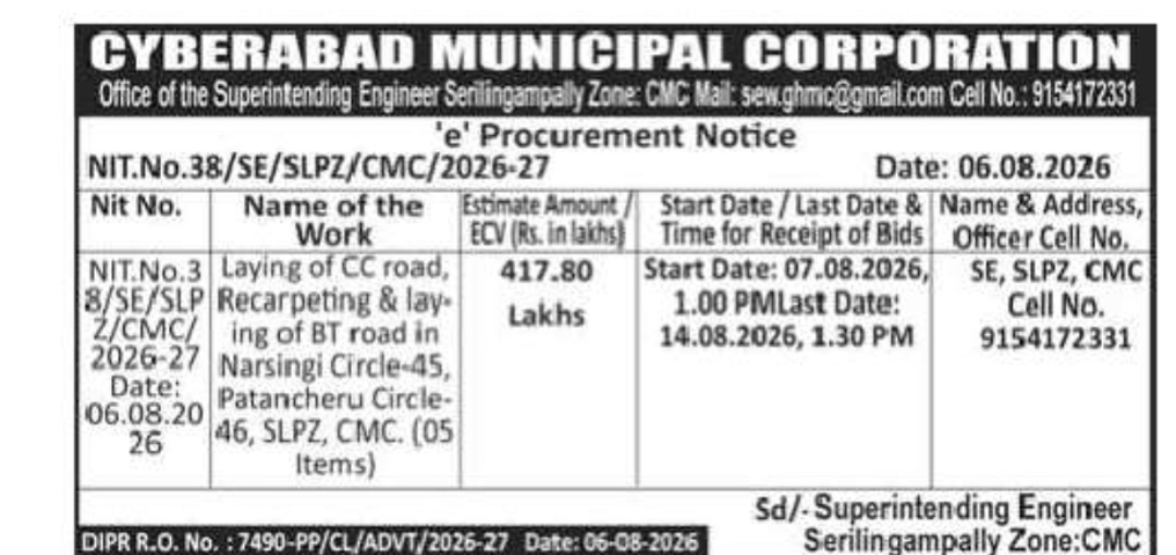 Cyberabad Municipal Corporation – Road Works