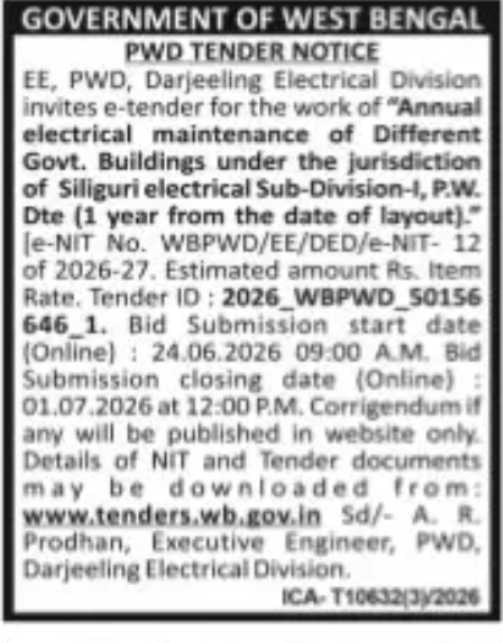 Darjeeling Electrical Division PWD – Electrical Maintenance Tender