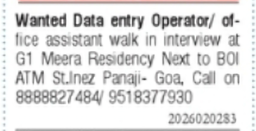 Data Entry Operator / Office Assistant – Walk-in Interview