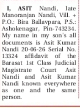 DECLARATION OF IDENTITY ASIT NANDI AND ASIT KUMAR NANDI