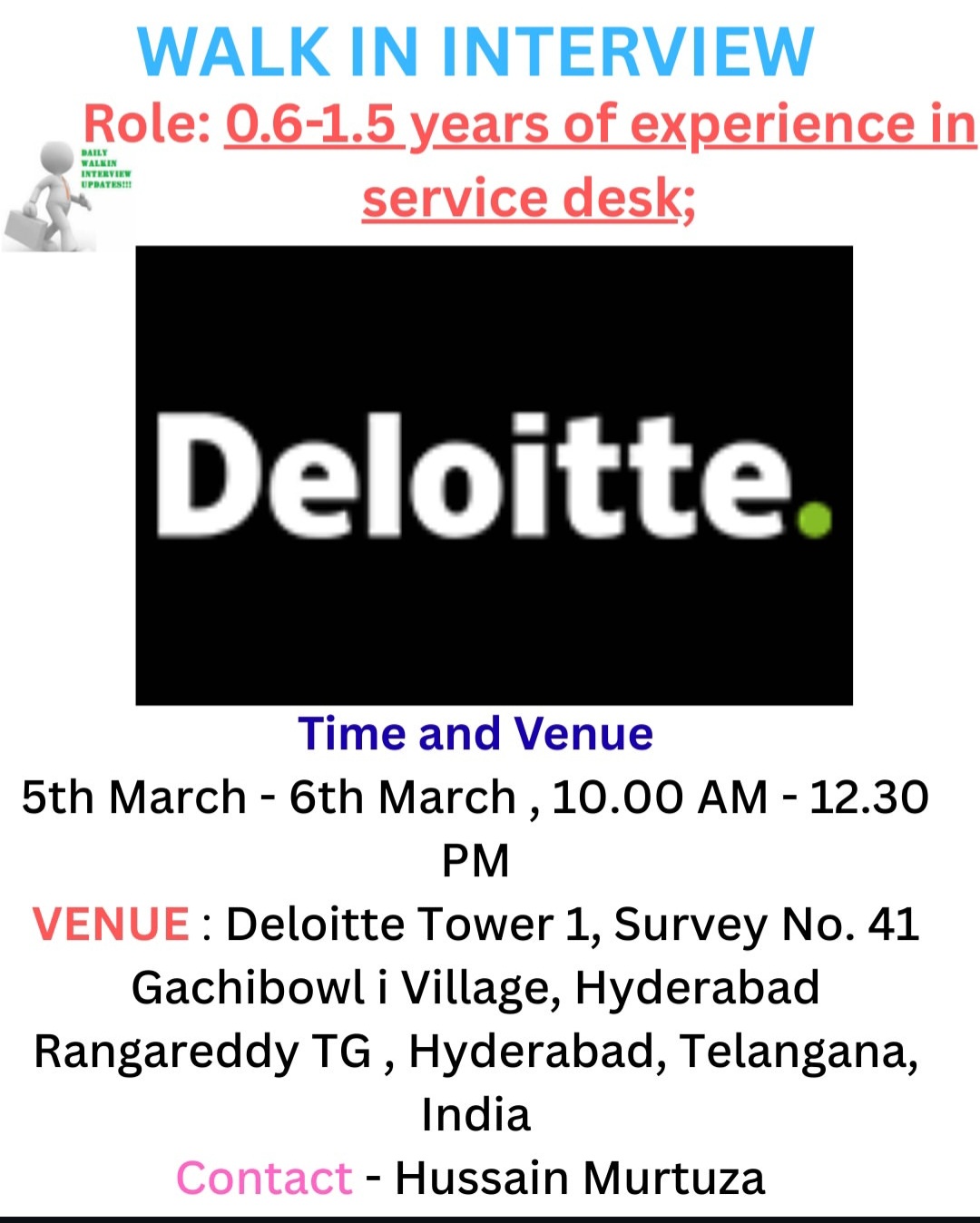 Deloitte – Walk-In Interview | Service Desk Role