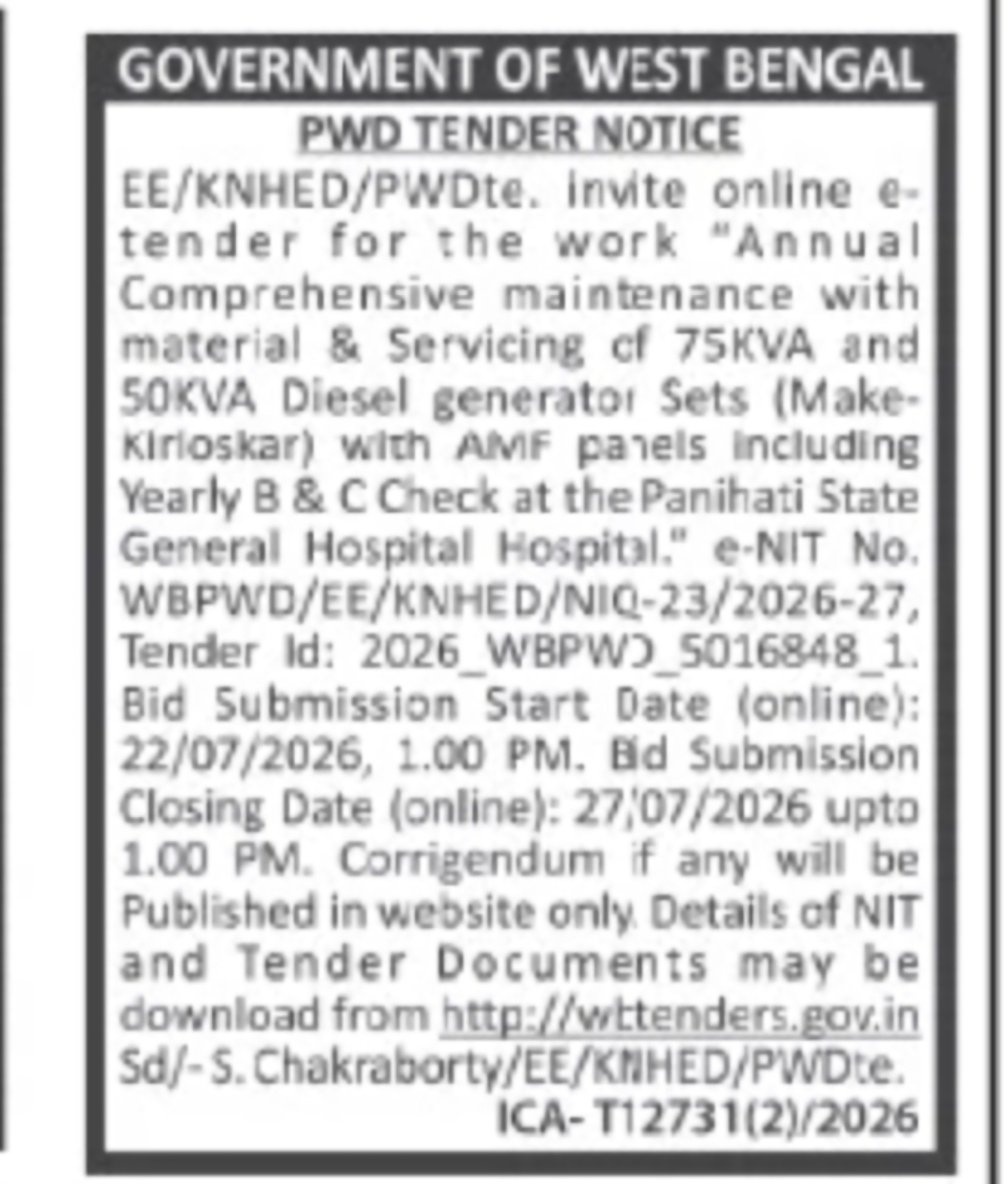 DG Set Maintenance Tender