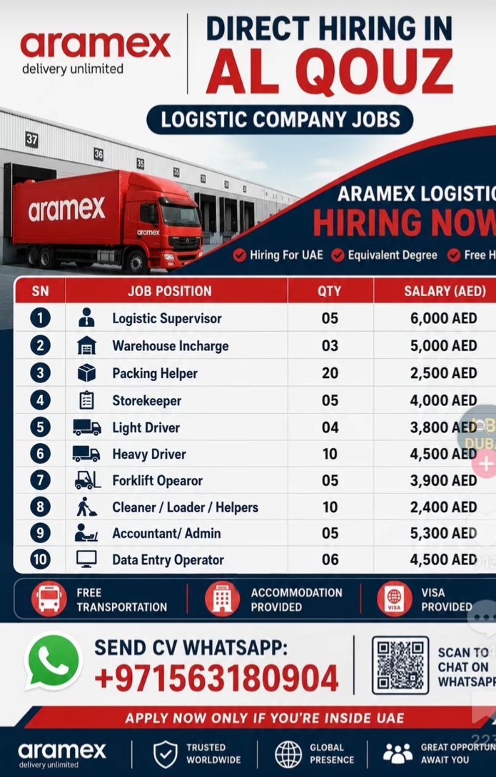 DIRECT HIRING – AL QOUZ, UAE (LOGISTICS COMPANY JOBS)