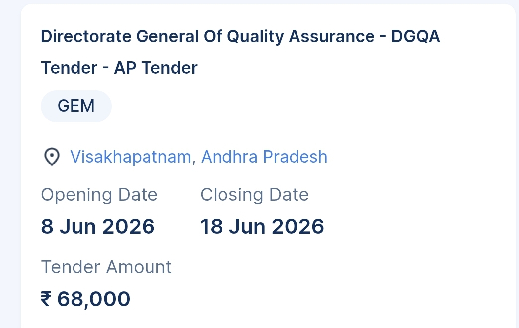Directorate General Of Quality Assurance - DGQA Tender - AP Tender