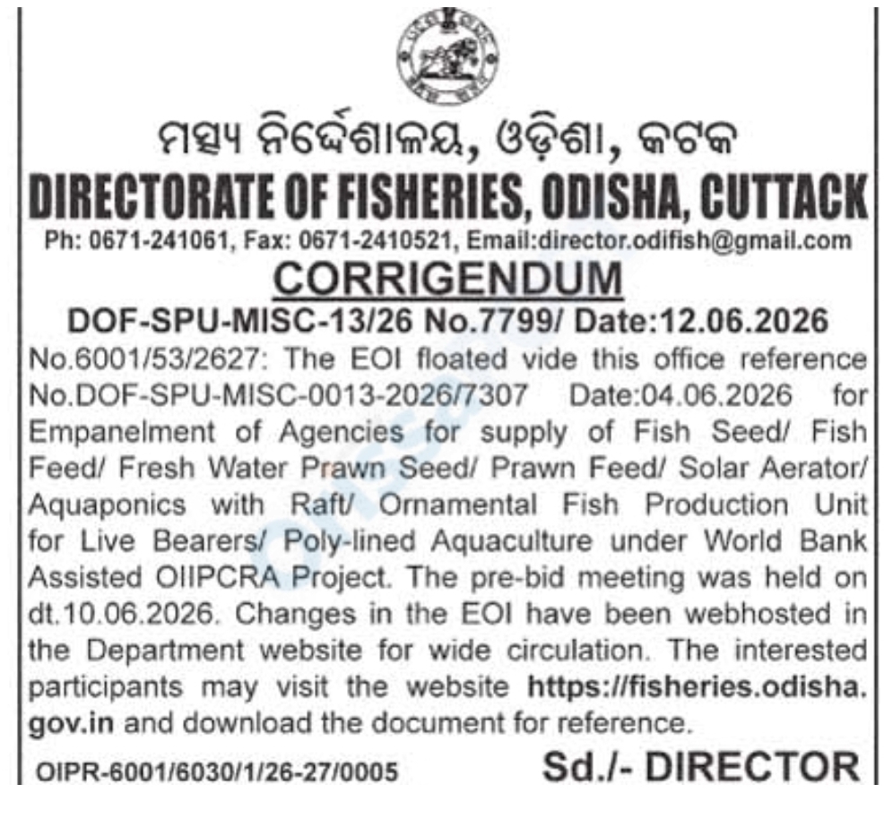 DIRECTORATE OF FISHERIES, ODISHA, CUTTACK