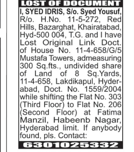 DOCUMENT LOST NOTICE