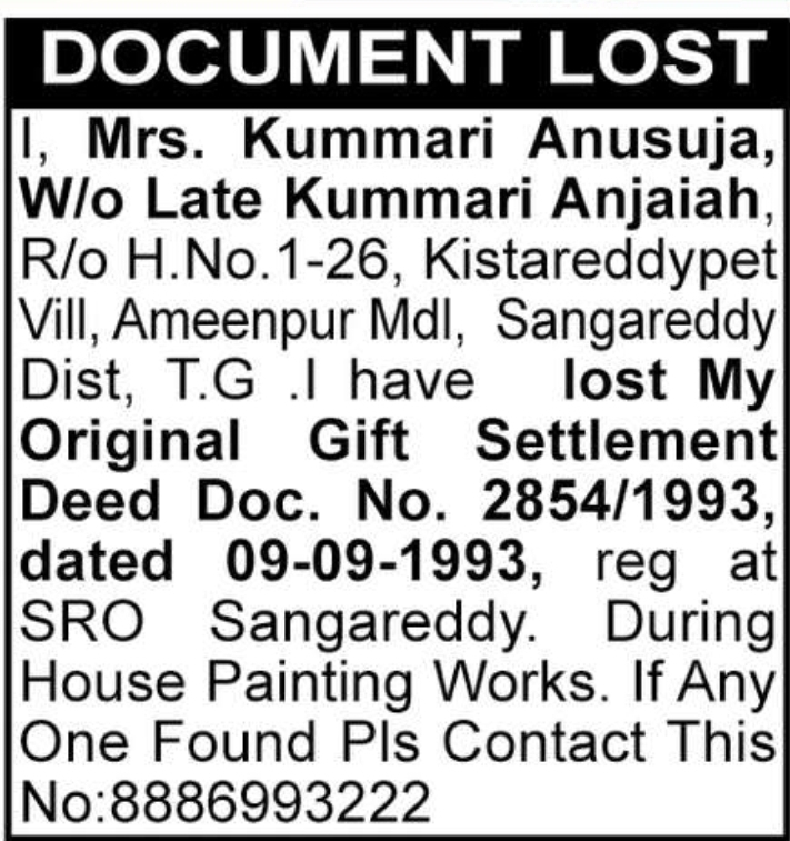 DOCUMENT LOST