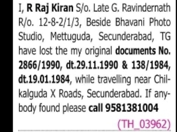 DOCUMENT LOST