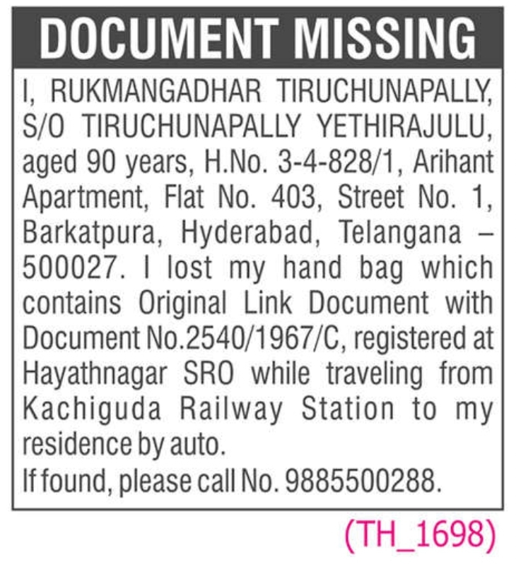 DOCUMENT MISSING NOTICE