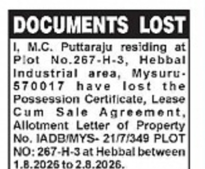DOCUMENTS LOST