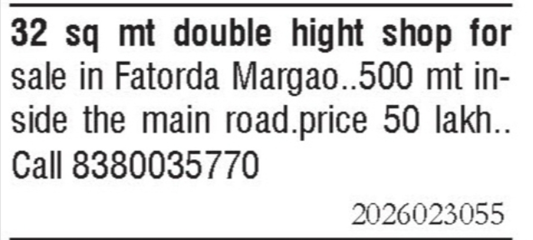 Double-Height Shop for Sale – Fatorda, Margao