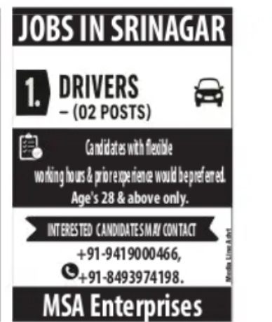 Driver Job Vacancy in Srinagar