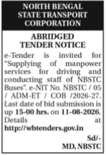 Driving & Conducting Staff Manpower Tender – NBSTC