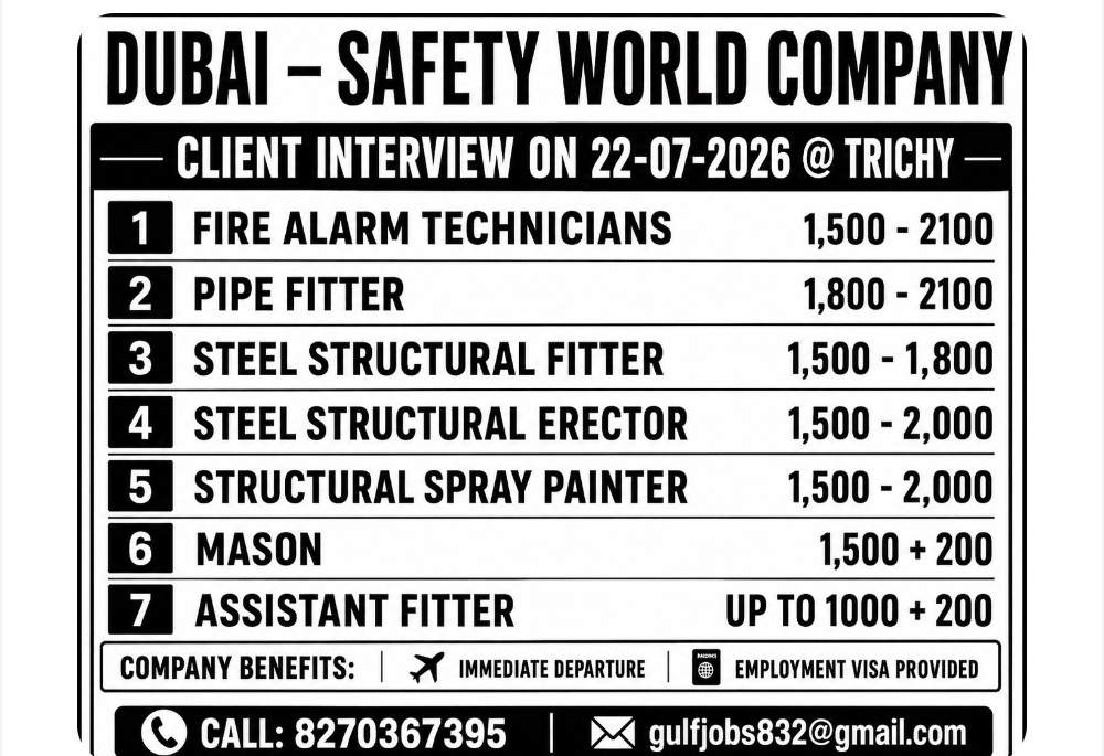 Dubai Safety World Company Hiring – Client Interview in Trichy