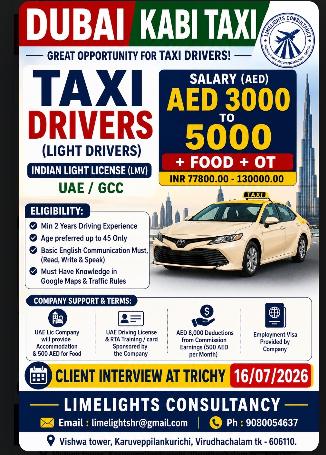 Dubai Taxi Driver Jobs – UAE
