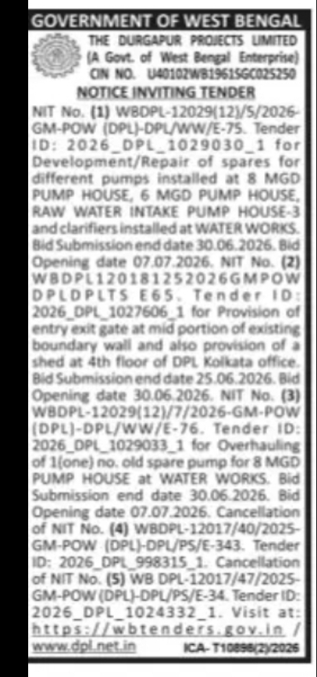 Durgapur Projects Limited (DPL) – Multiple Tender Works & Cancellations