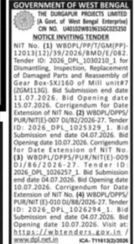 Durgapur Projects Limited – Gear Box Repair Work