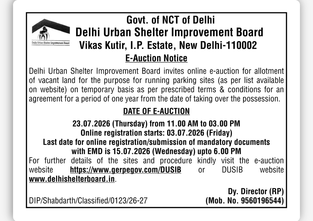 DUSIB E-Auction Notice 2026 – Parking Site Allotment