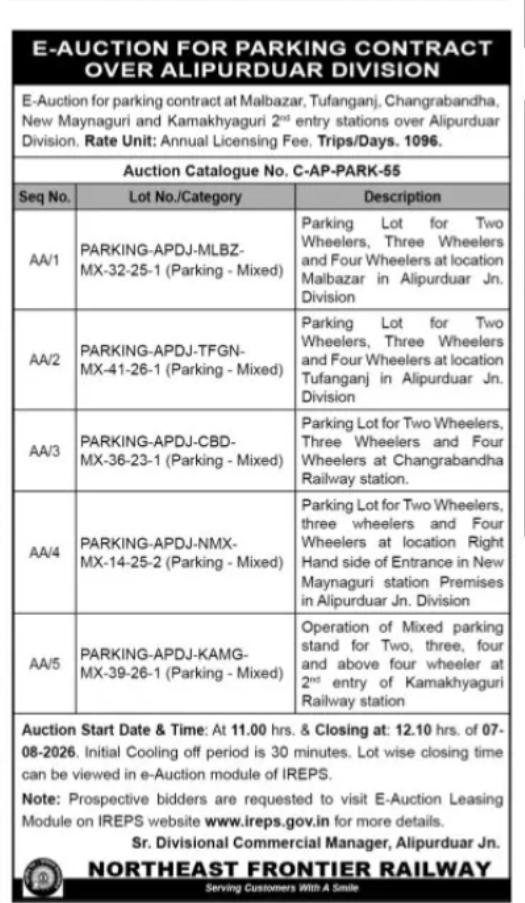 E-Auction for Parking Contracts – Alipurduar Division