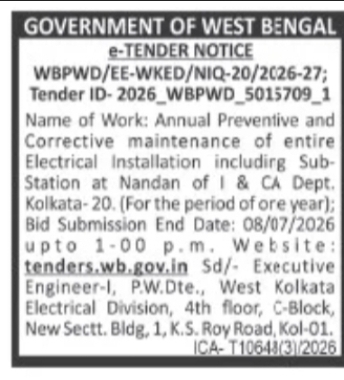 E-Tender for Annual Maintenance of Electrical Installation and Sub-Station at Nandan, Kolkata