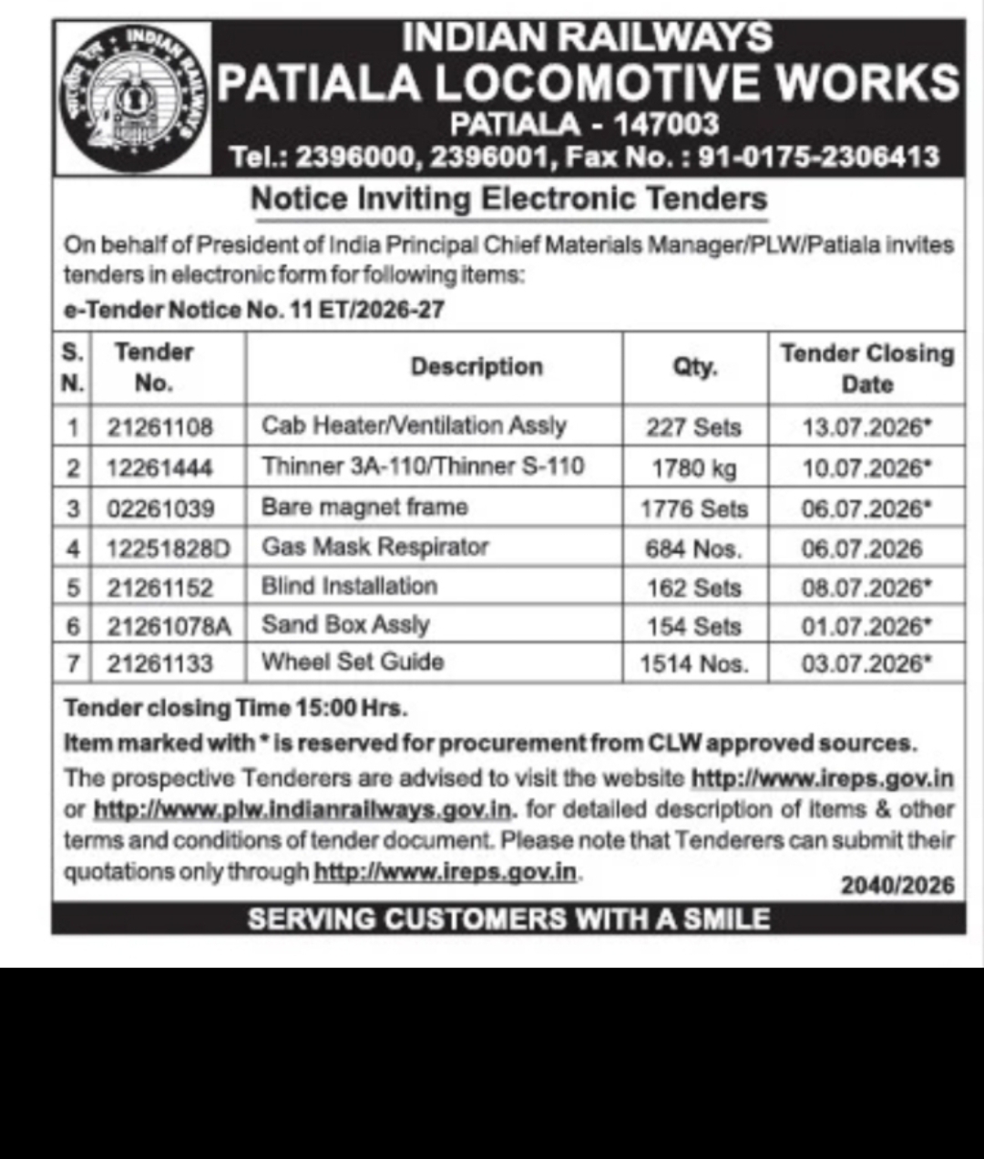 E-TENDER NOTICE (INDIAN RAILWAYS)