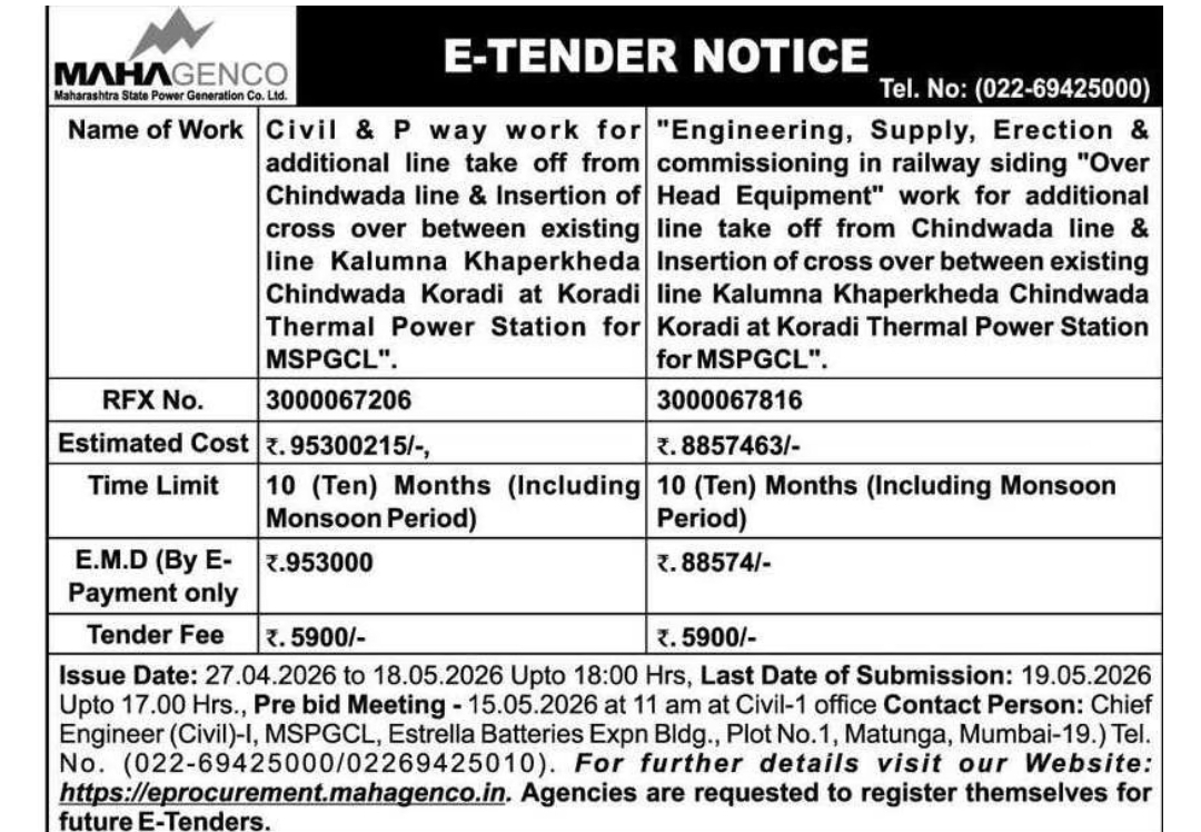 E-Tender Notice – MAHAGENCO