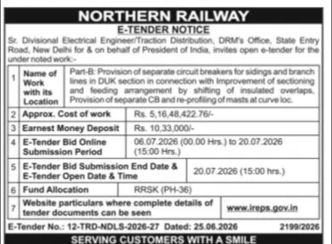 E-TENDER NOTICE – Northern Railway