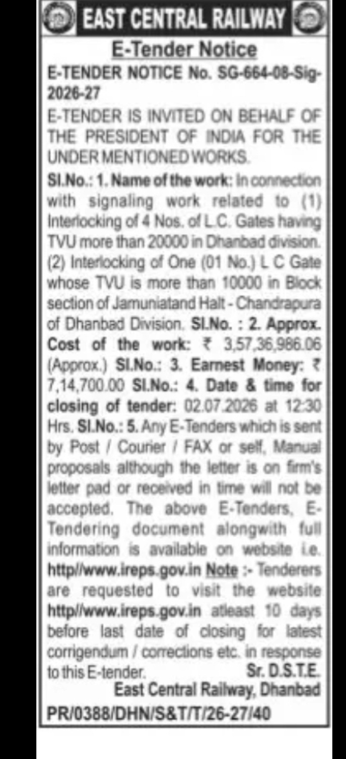 EAST CENTRAL RAILWAY SIGNALLING WORKS – DHANBAD DIVISION
