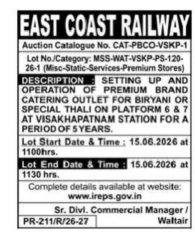 East Coast Railway – Commercial Auction Notice