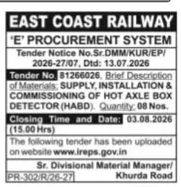 East Coast Railway Tender – Supply, Installation & Commissioning of Hot Axle Box Detector (HABD)