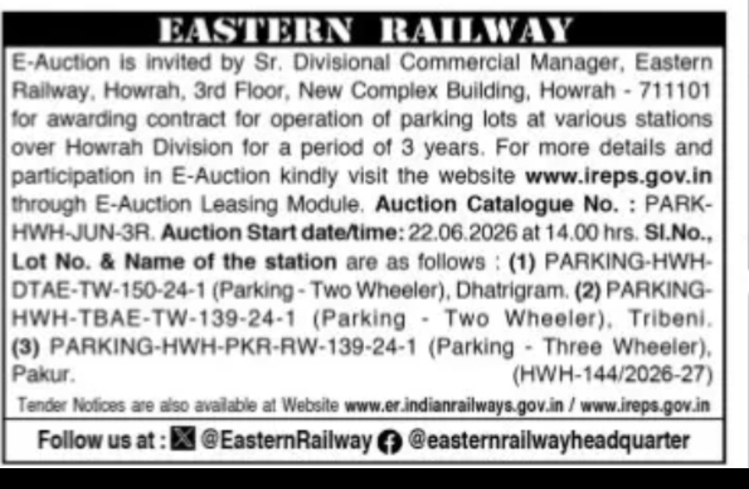 Eastern Railway E-Auction – Parking Lots