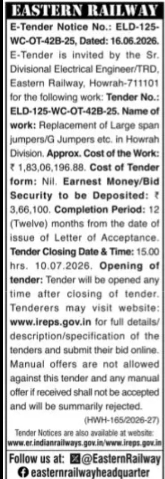 EASTERN RAILWAY – Tender Notice (Howrah Division)