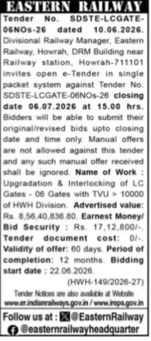 Eastern Railway Tender – Upgradation & Interlocking of LC Gates