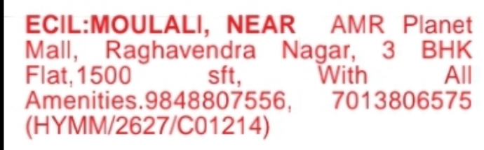 ECIL / Moulali – 3 BHK Flat with Amenities
