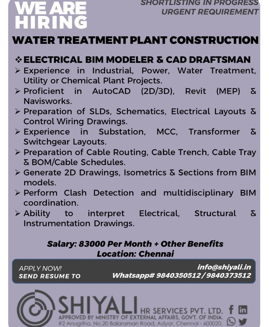 Electrical BIM Modeler & CAD Draftsman - Water Treatment Plant Construction