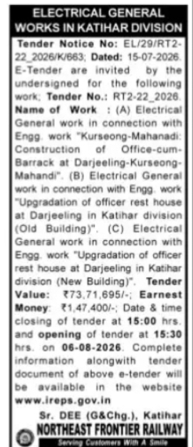 Electrical General Works Tender – Katihar Division