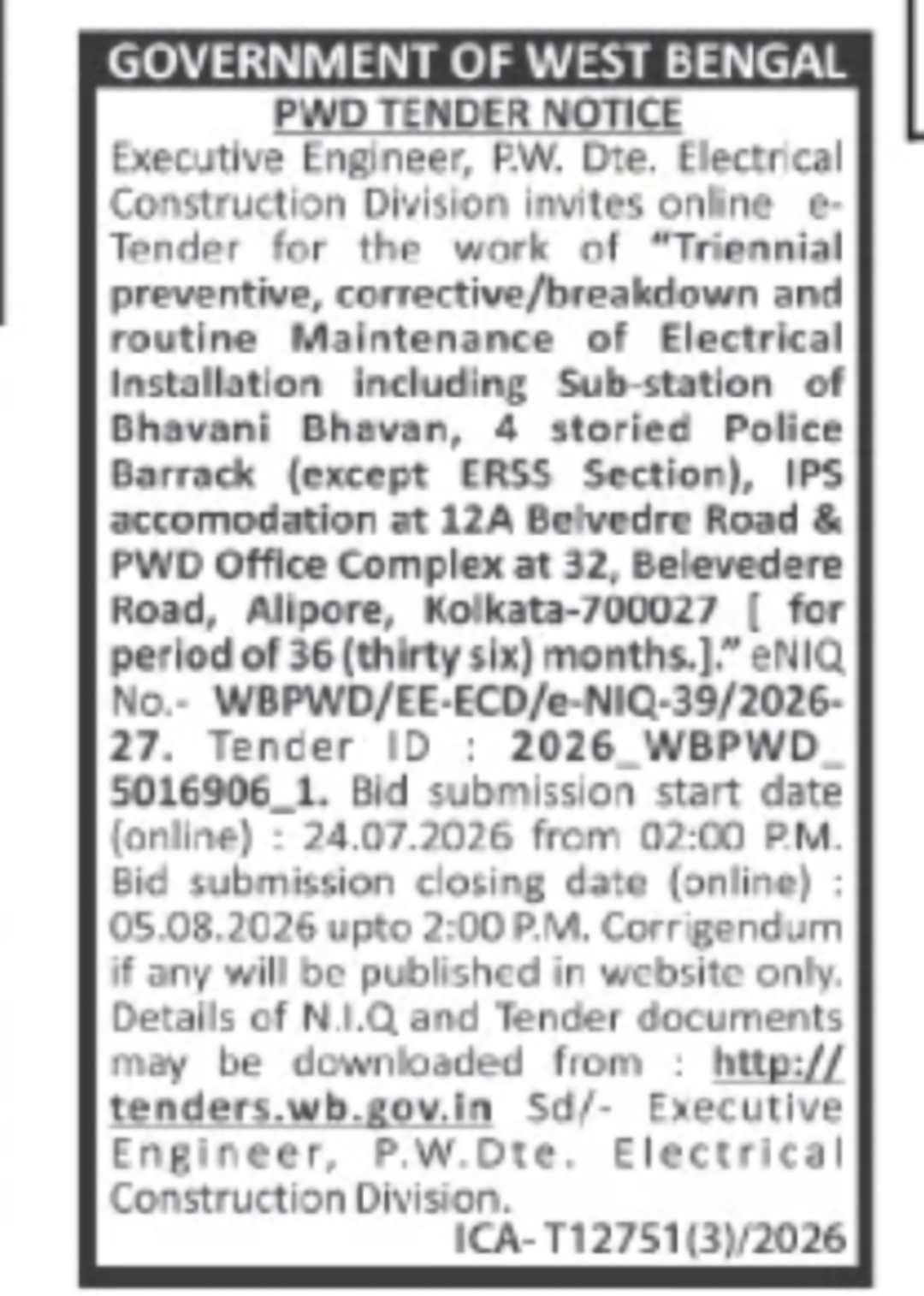 Electrical Installation & Substation Maintenance at Bhawani Bhavan Tender