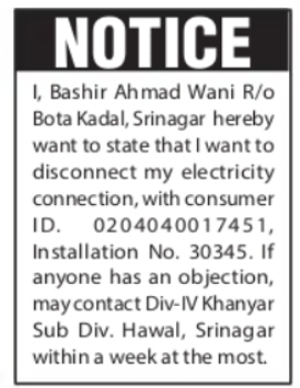 Electricity Connection Disconnection Bashir Ahmad Wani