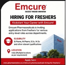 Emcure Pharmaceuticals – Hiring for Freshers