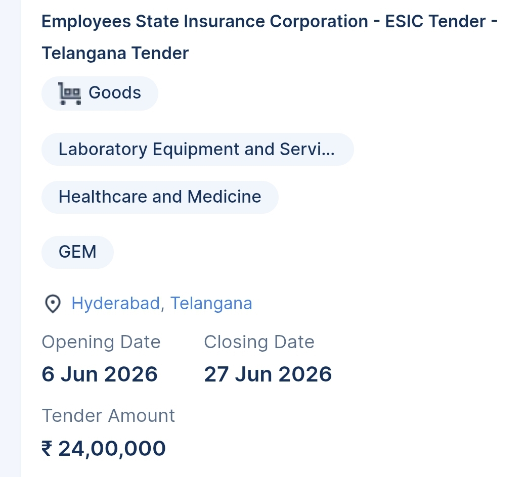 Employees State Insurance Corporation - ESIC Tender - Telangana Tender