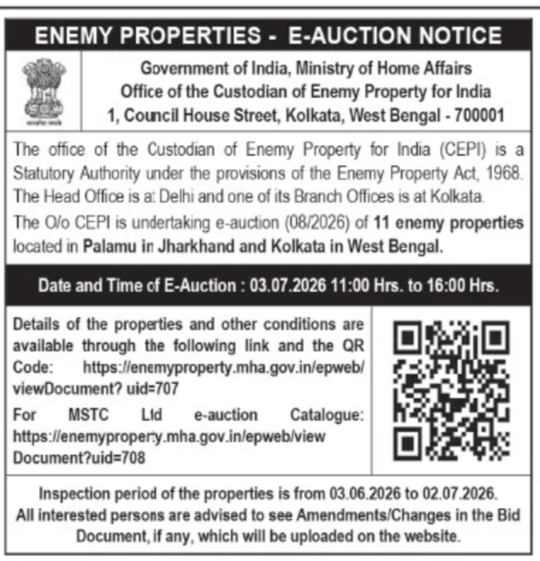 ENEMY PROPERTIES – E-AUCTION NOTICE