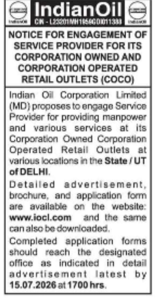 Engagement of Service Provider for COCO Retail Outlets – Delhi