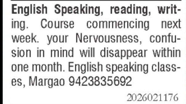 English Speaking, Reading & Writing Classes in Margao