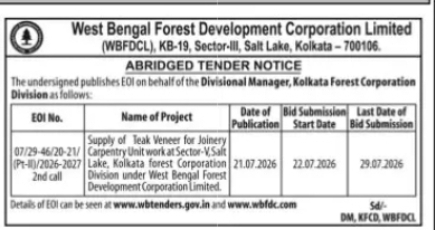 EOI for Teak Veneer Joinery Carpentry Unit Tender